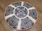 Mid Century Round Faux Leather Ottoman Footstool Atomic Pattern