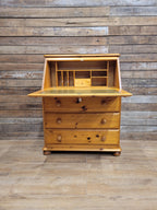 Vintage Solid Pine Bureau Writing Desk Three Drawer Secretary