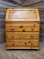Vintage Solid Pine Bureau Writing Desk Three Drawer Secretary