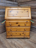 Vintage Solid Pine Bureau Writing Desk Three Drawer Secretary