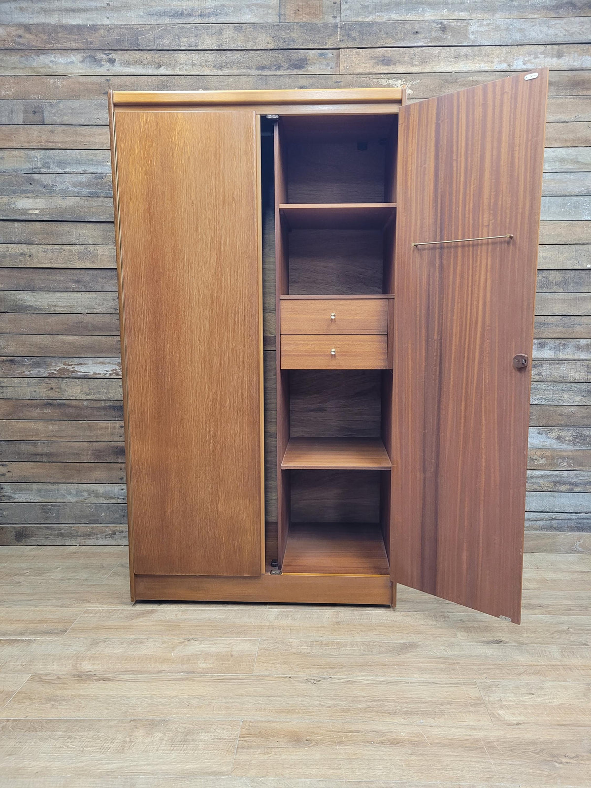Mid Century Teak Wardrobe Double Door Fitted Interior