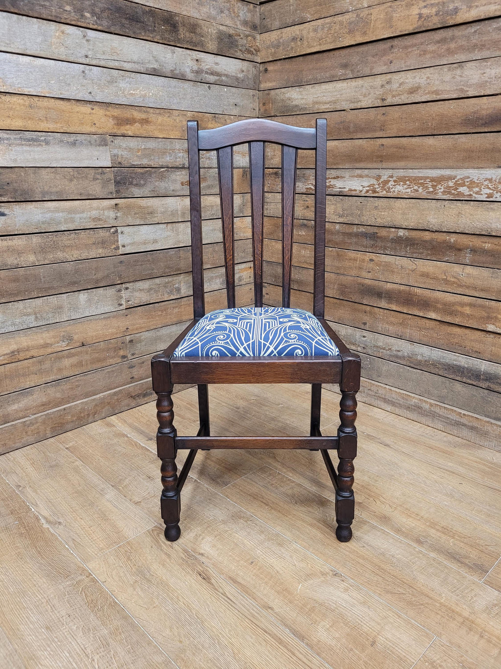 Arts And Crafts Oak Dining Chair Slat Back Upholstered Seat