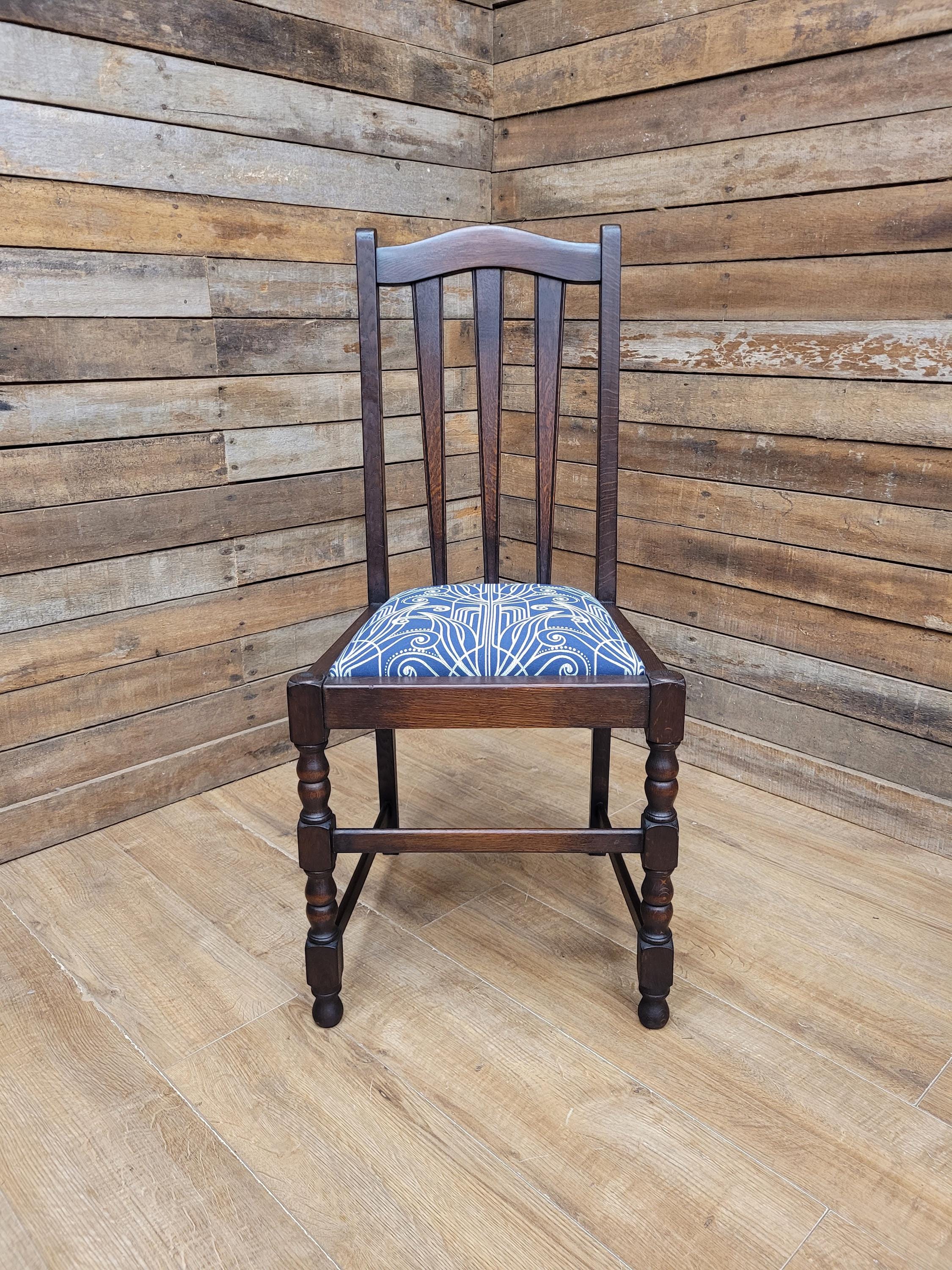 Arts And Crafts Oak Dining Chair Slat Back Upholstered Seat