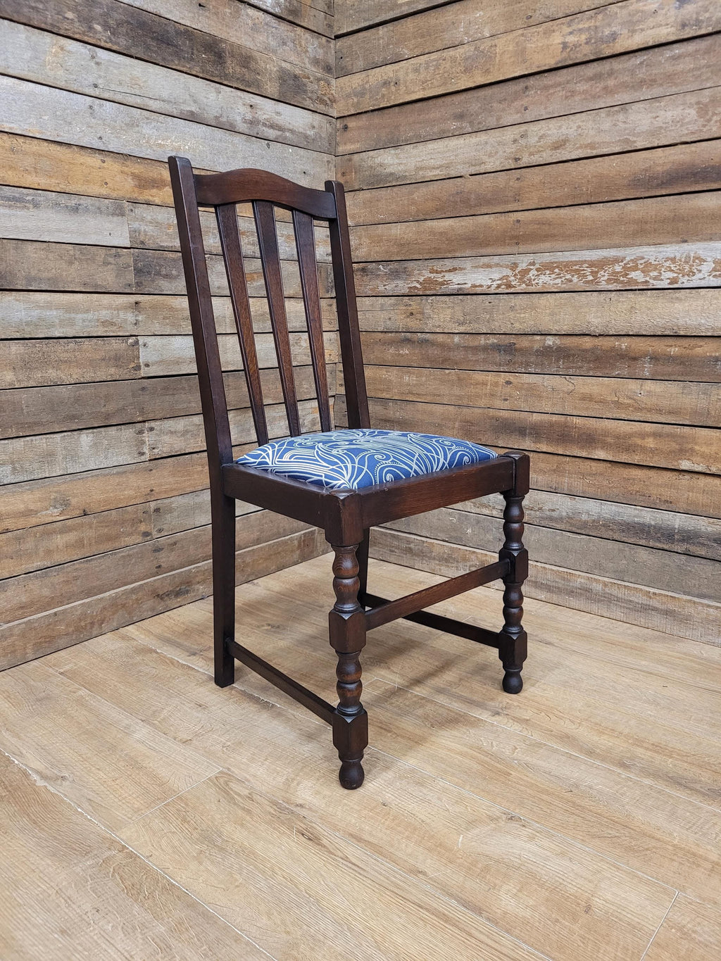 Arts And Crafts Oak Dining Chair Slat Back Upholstered Seat