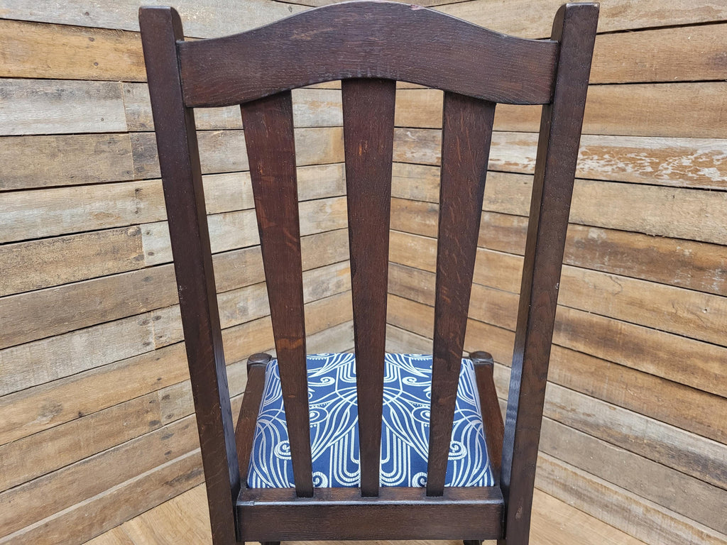 Arts And Crafts Oak Dining Chair Slat Back Upholstered Seat