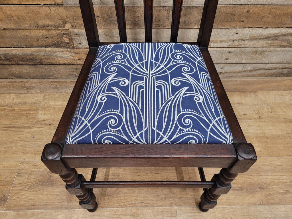 Arts And Crafts Oak Dining Chair Slat Back Upholstered Seat