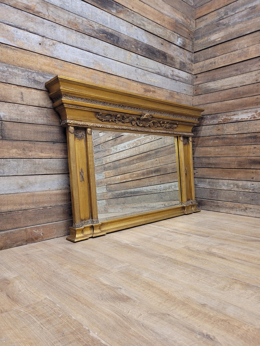 Regency Style Giltwood Overmantel Mirror Architectural Classical Frame