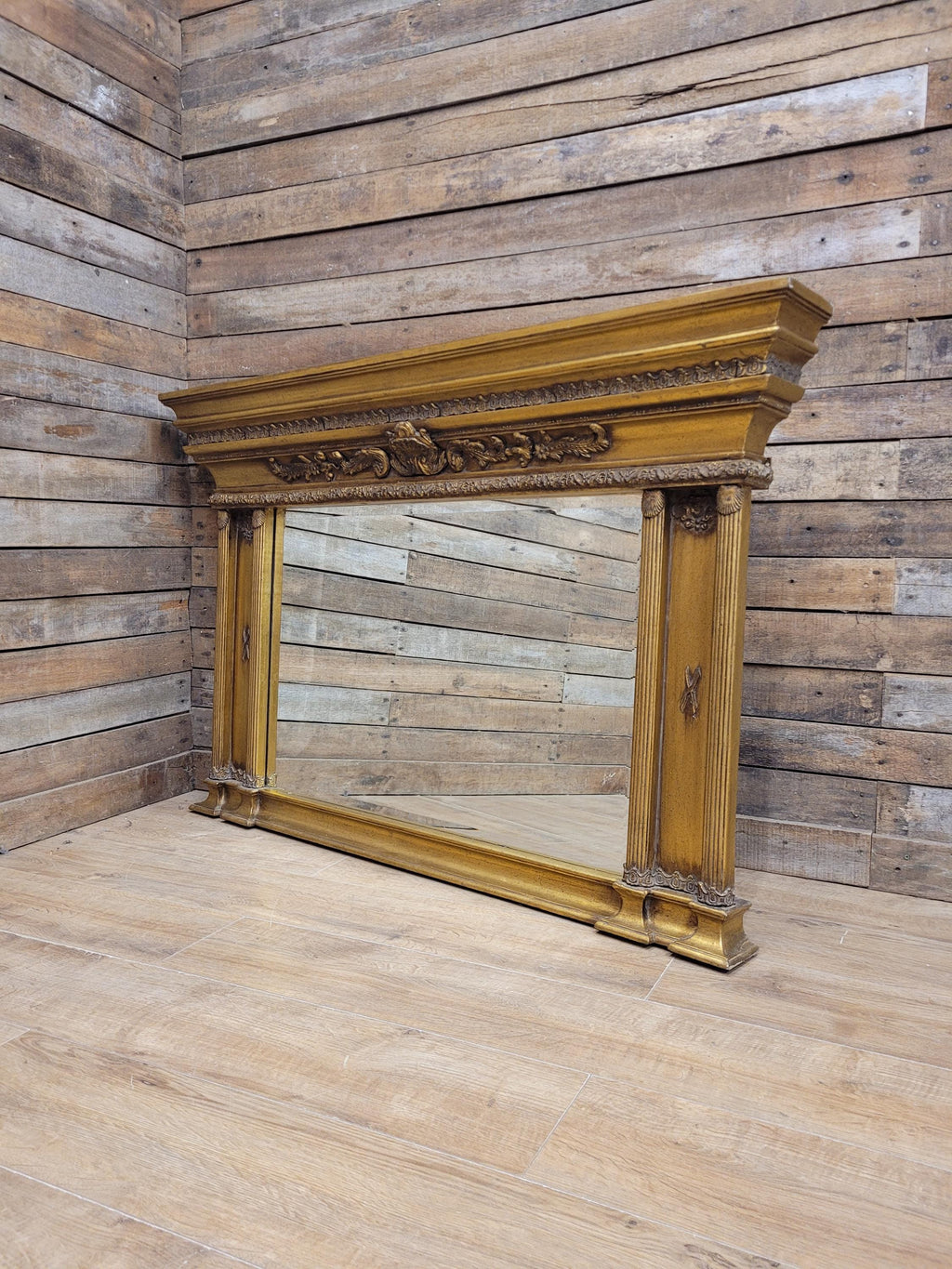 Regency Style Giltwood Overmantel Mirror Architectural Classical Frame