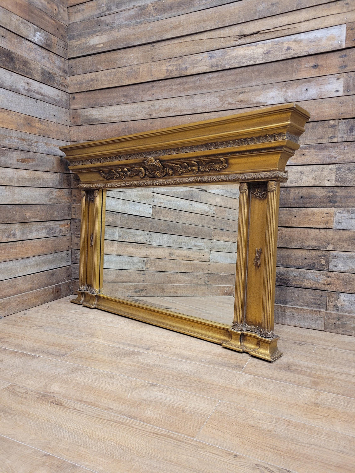 Regency Style Giltwood Overmantel Mirror Architectural Classical Frame