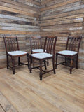Set Of Four Oak Dining Chairs Neutral Chenille Upholstered Seats