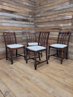 Set Of Four Oak Dining Chairs Neutral Chenille Upholstered Seats