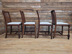 Set Of Four Oak Dining Chairs Neutral Chenille Upholstered Seats