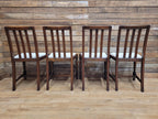 Set Of Four Oak Dining Chairs Neutral Chenille Upholstered Seats