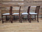 Set Of Four Oak Dining Chairs Neutral Chenille Upholstered Seats