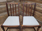 Set Of Four Oak Dining Chairs Neutral Chenille Upholstered Seats
