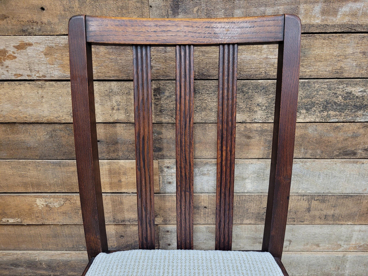 Set Of Four Oak Dining Chairs Neutral Chenille Upholstered Seats