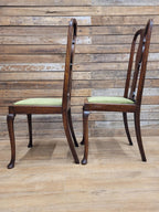 Pair Of Oak Queen Anne Style Dining Chairs Olive Velvet Seats