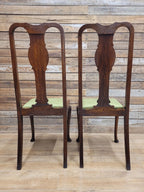 Pair Of Oak Queen Anne Style Dining Chairs Olive Velvet Seats
