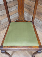 Pair Of Oak Queen Anne Style Dining Chairs Olive Velvet Seats