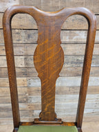Pair Of Oak Queen Anne Style Dining Chairs Olive Velvet Seats