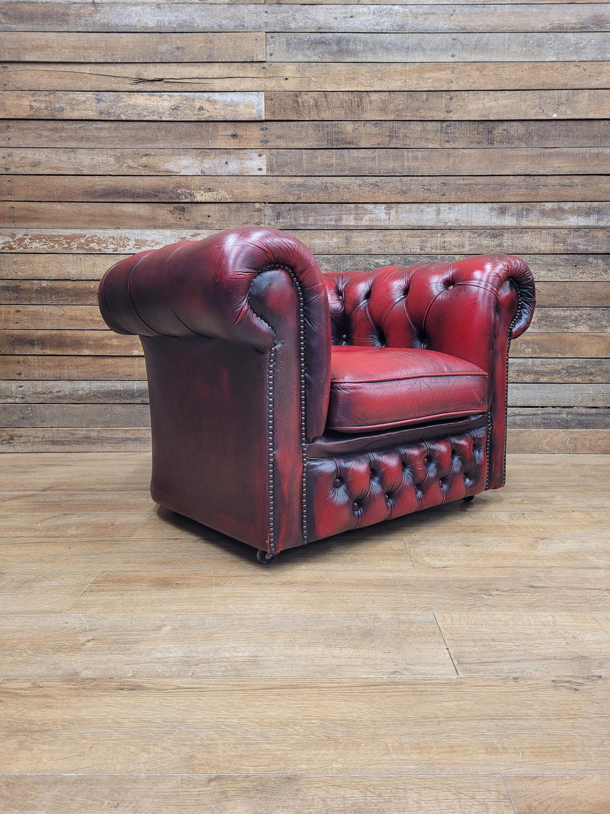 Vintage Chesterfield Oxblood Leather Club Armchair Button Back