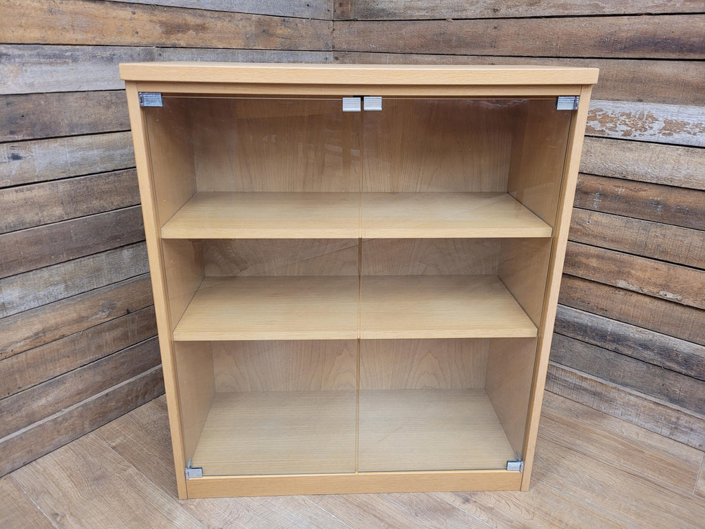 Oak Effect Glazed Display Cabinet Adjustable Shelves Two Available