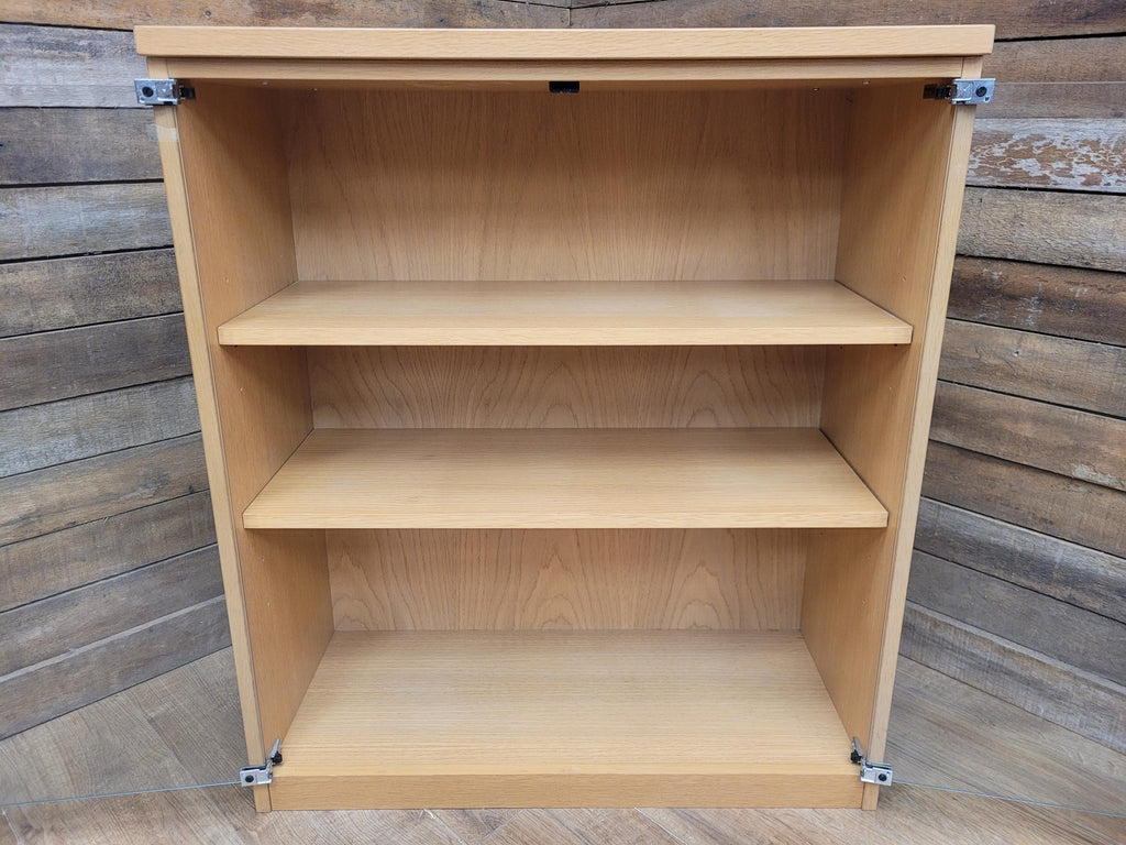 Oak Effect Glazed Display Cabinet Adjustable Shelves Two Available