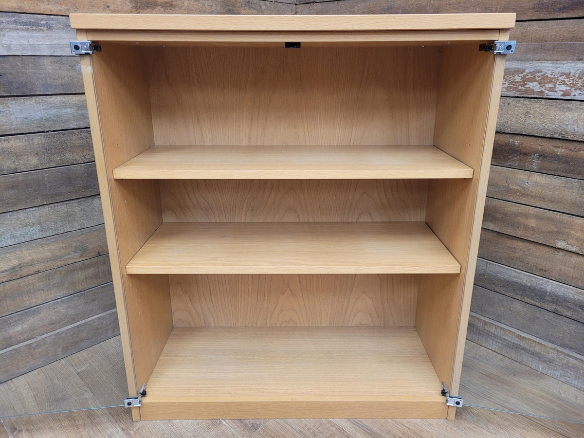 Oak Effect Glazed Display Cabinet Adjustable Shelves Two Available