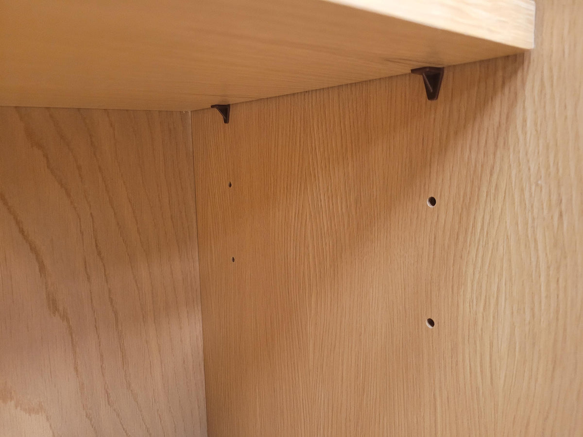 Oak Effect Glazed Display Cabinet Adjustable Shelves Two Available