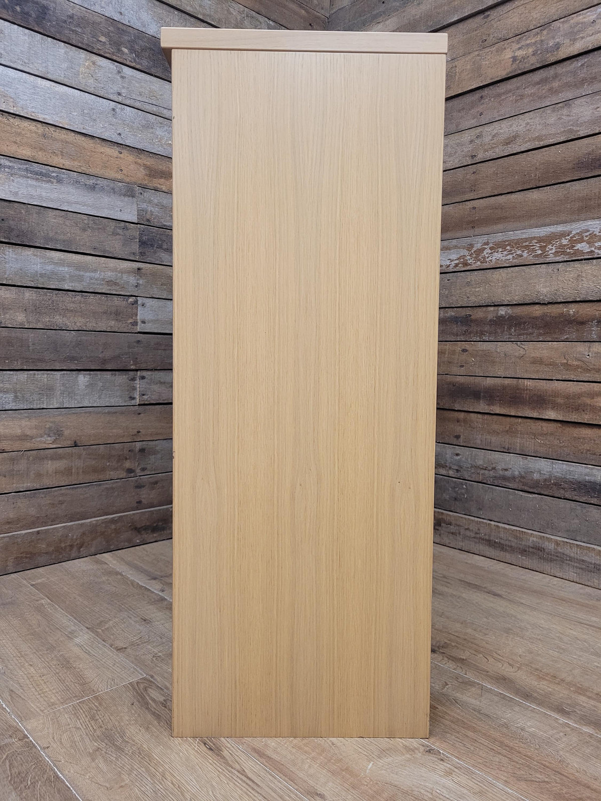 Oak Effect Glazed Display Cabinet Adjustable Shelves Two Available