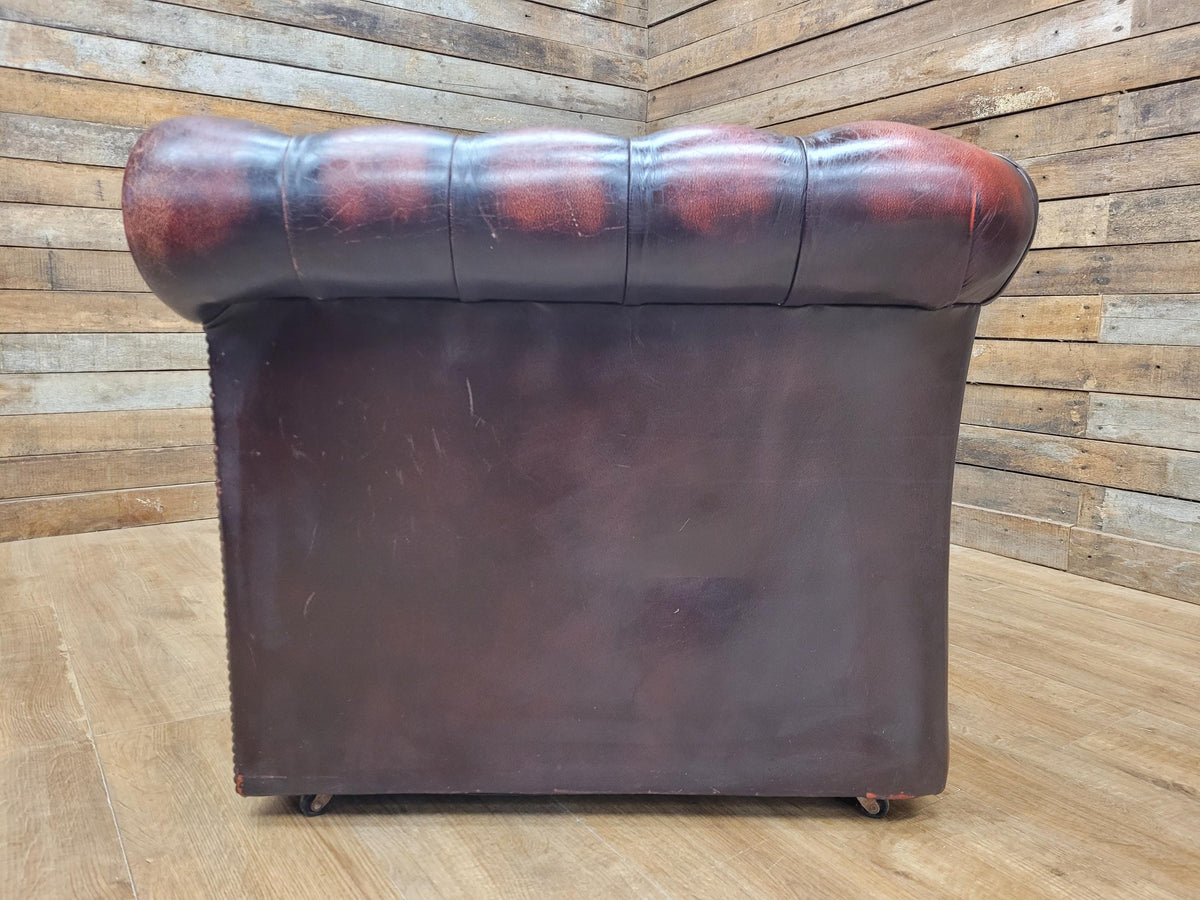 Oxblood Leather Chesterfield Three Seater Sofa Deep Buttoned Vintage