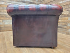 Oxblood Leather Chesterfield Three Seater Sofa Deep Buttoned Vintage
