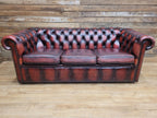 Oxblood Leather Chesterfield Three Seater Sofa Deep Buttoned Vintage