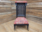 Victorian Ebonised Gothic Revival Nursing Chair Moroccan Fabric Brass Castors