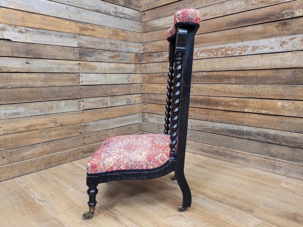 Victorian Ebonised Gothic Revival Nursing Chair Moroccan Fabric Brass Castors