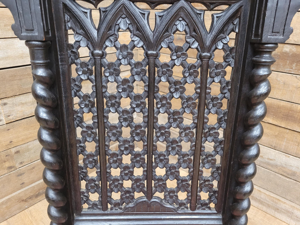 Victorian Ebonised Gothic Revival Nursing Chair Moroccan Fabric Brass Castors