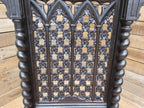 Victorian Ebonised Gothic Revival Nursing Chair Moroccan Fabric Brass Castors
