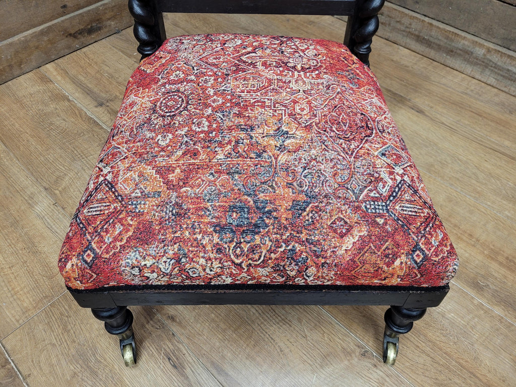 Victorian Ebonised Gothic Revival Nursing Chair Moroccan Fabric Brass Castors