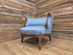 French Louis XV Style Walnut Tub Armchair Blue Upholstery
