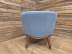 French Louis XV Style Walnut Tub Armchair Blue Upholstery