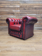 Vintage Chesterfield Oxblood Leather Club Armchair Button Back