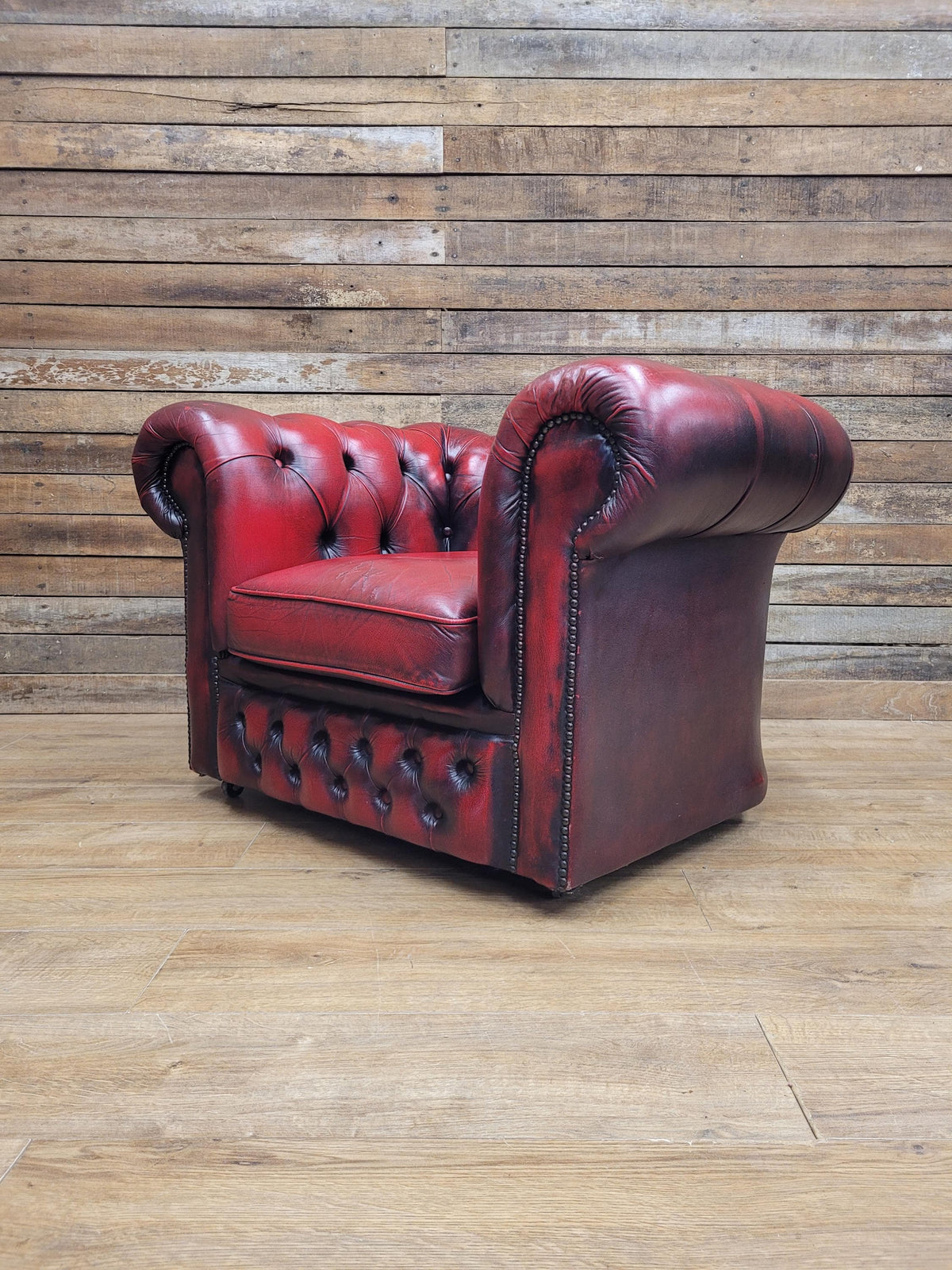 Vintage Chesterfield Oxblood Leather Club Armchair Button Back