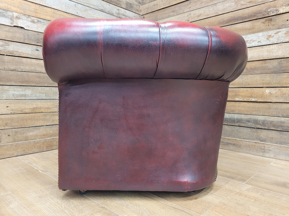 Vintage Chesterfield Oxblood Leather Club Armchair Button Back