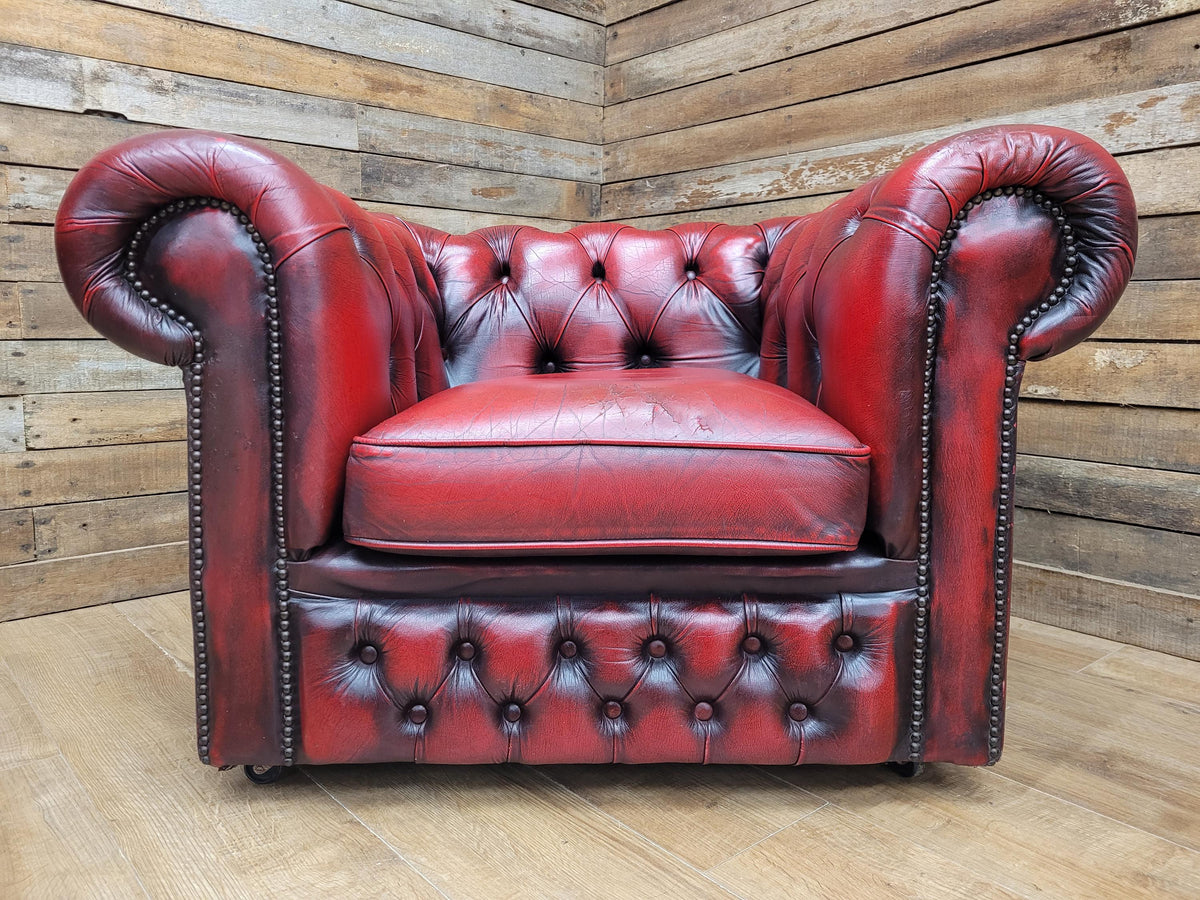 Vintage Chesterfield Oxblood Leather Club Armchair Button Back