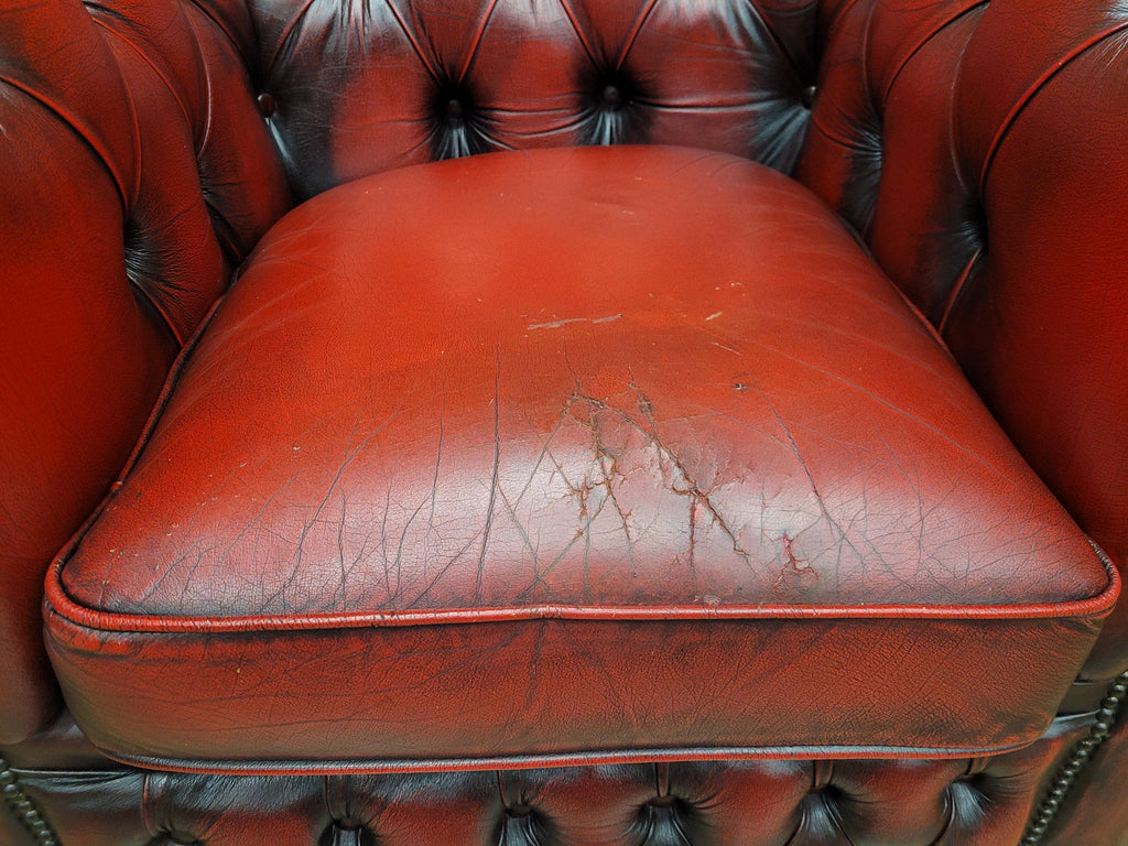 Vintage Chesterfield Oxblood Leather Club Armchair Button Back