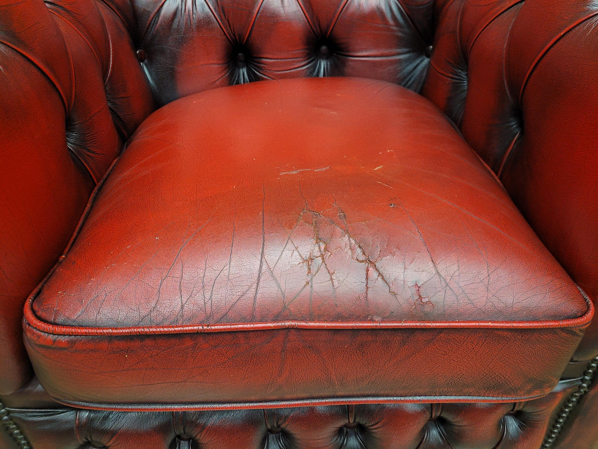 Vintage Chesterfield Oxblood Leather Club Armchair Button Back