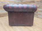 Vintage Chesterfield Two Seater Dark Oxblood Leather Sofa Deep Buttoned