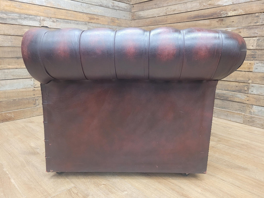 Vintage Chesterfield Two Seater Dark Oxblood Leather Sofa Deep Buttoned