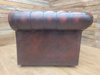 Vintage Chesterfield Two Seater Dark Oxblood Leather Sofa Deep Buttoned