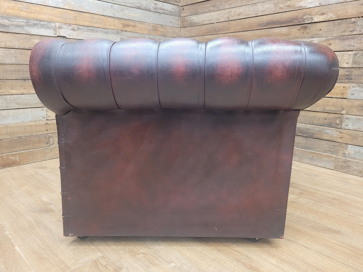 Vintage Chesterfield Two Seater Dark Oxblood Leather Sofa Deep Buttoned